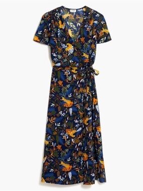 J.Crew Floral Wrap Midi Dress Navy Blue Short Sleeve Women's Size 0